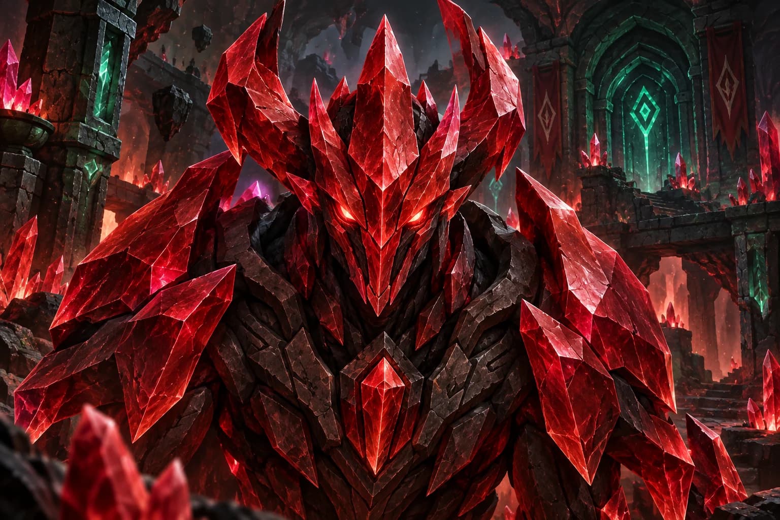 Crimson crystalline guardian in the Corrupted Gauntlet